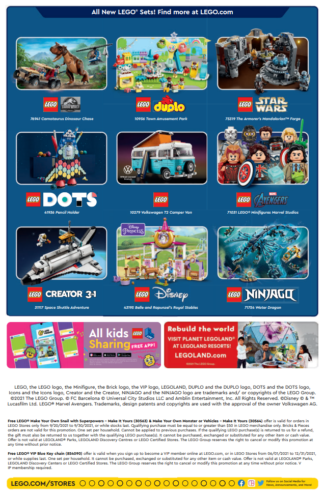 LEGO Store Calendar September 2021 back